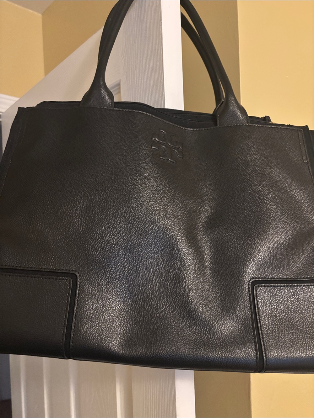 Tory Burch Black Pebbled Leather Work Tote
